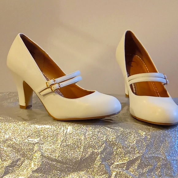 Journee Collection Shoes - *BRAND NEW* Double Strap White Heels by Journee Collection Footwear (Size 8.5)